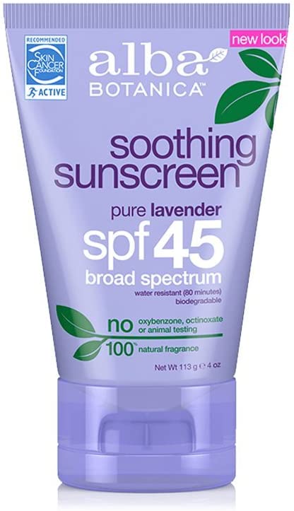 Alba Botanica Soothing Sunscreen, Pure Lavender SPF 45, 4 Ounce Tube