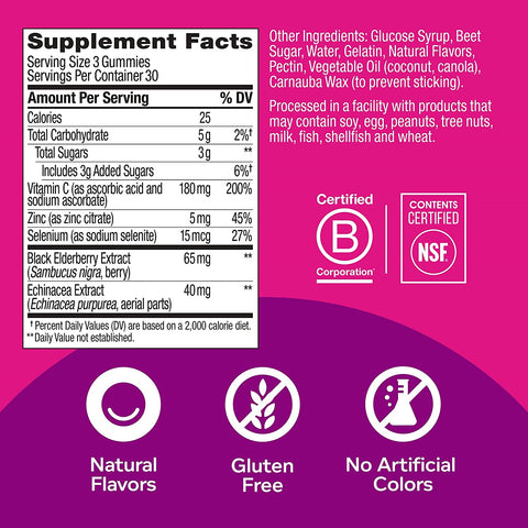 OLLY Immunity Gummy, Immune Support, Elderberry, Zinc, Vitamin C, Supplement, Berry - 90 Count