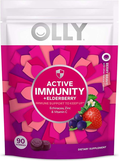 OLLY Immunity Gummy, Immune Support, Elderberry, Zinc, Vitamin C, Supplement, Berry - 90 Count