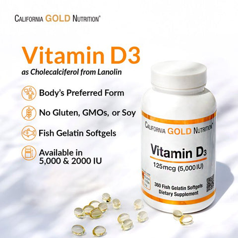 Vitamin D3, 5,000 IU, Cholecalciferol, Supports Healthy Bones & Teeth and Healthy Immune System Function, 125 mcg (5,000 IU), 90 Fish Gelatin Softgels